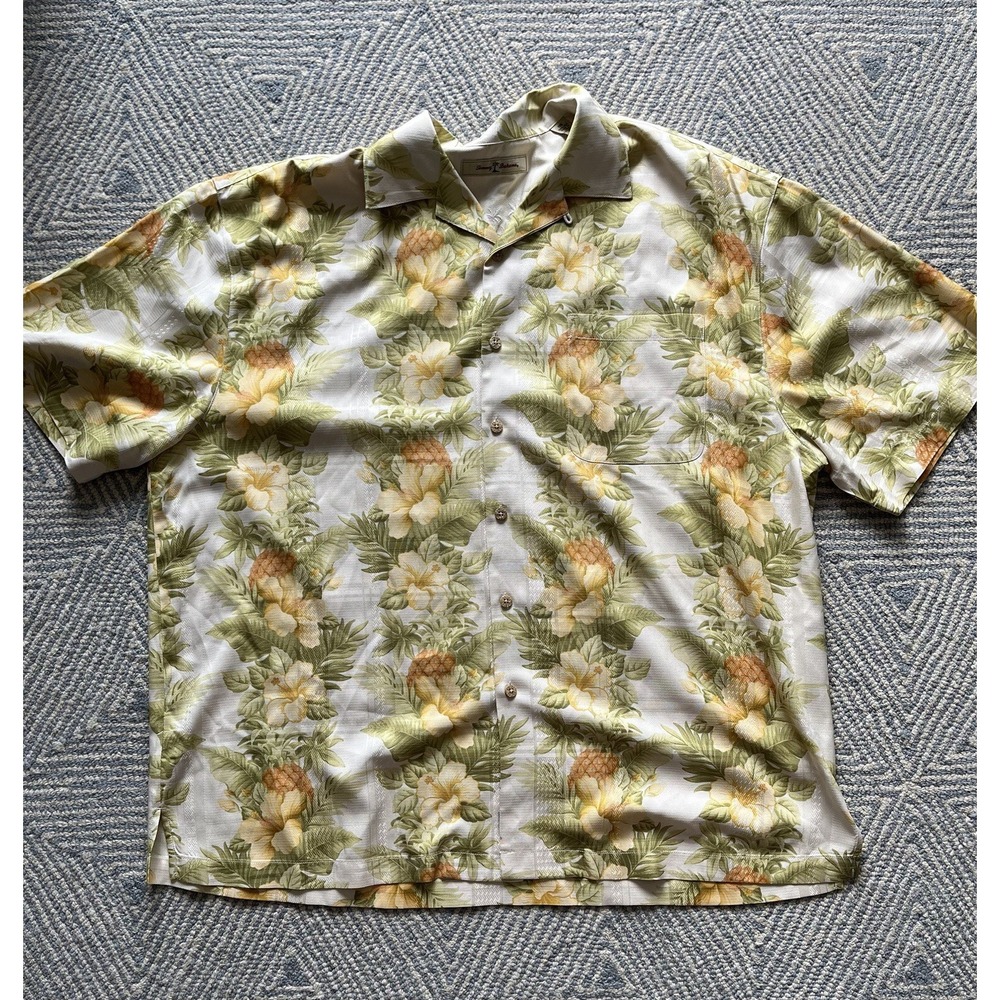 Tommy Bahama Short Sleeve Silk Button Shirt - Yellow/Green w/ Pineapple - 1XB